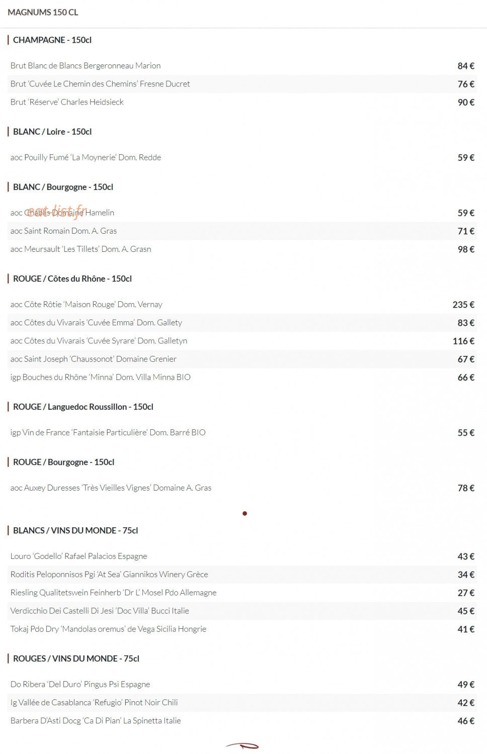 Coq et Vins — carte page 8