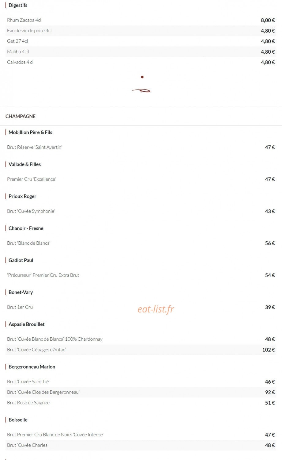 Coq et Vins — carte page 6