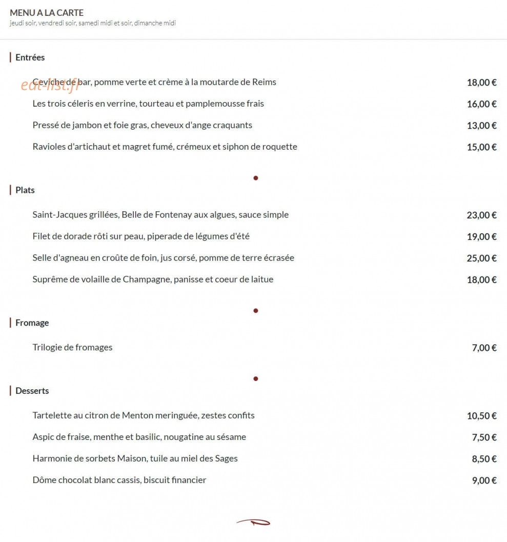 Coq et Vins — carte page 2