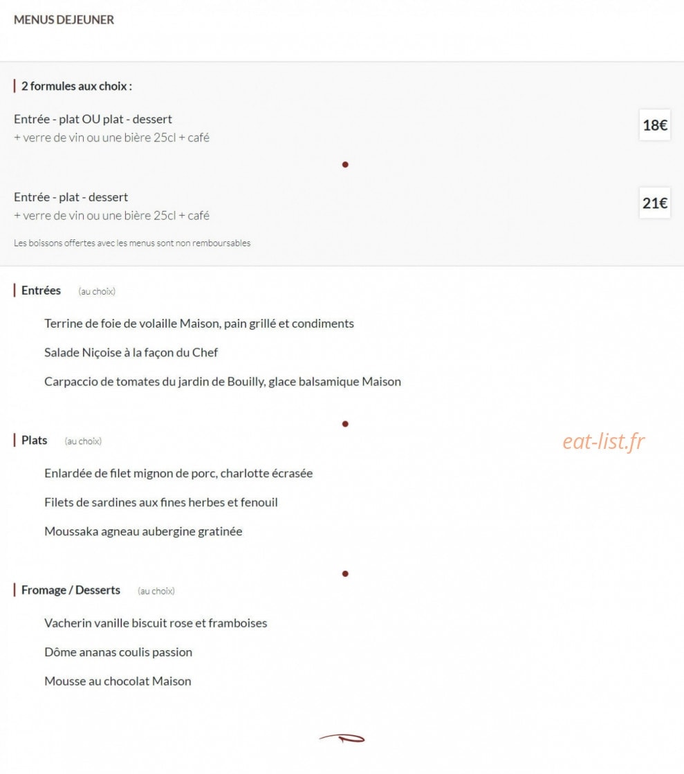Coq et Vins — carte page 1
