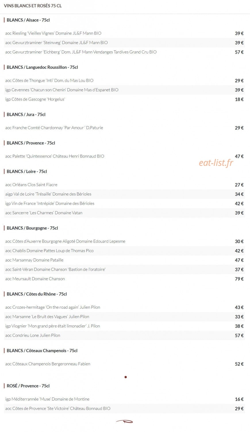 Coq et Vins — carte page 9
