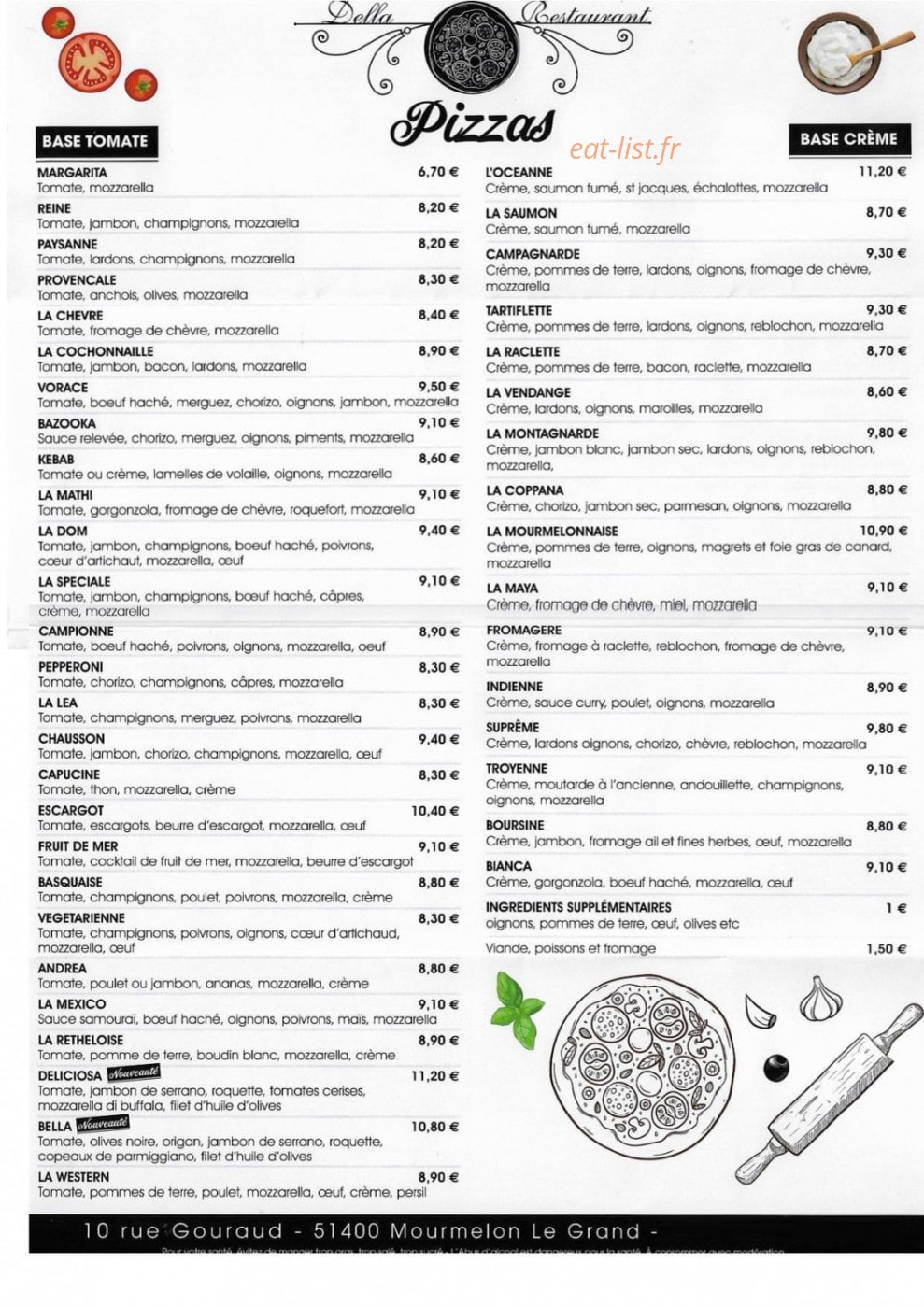 Pizza Della — carte page 1
