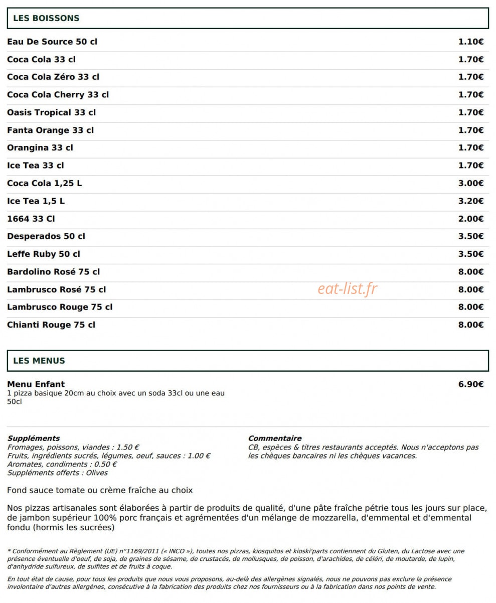 Le Kiosque à Pizzas — carte page 5