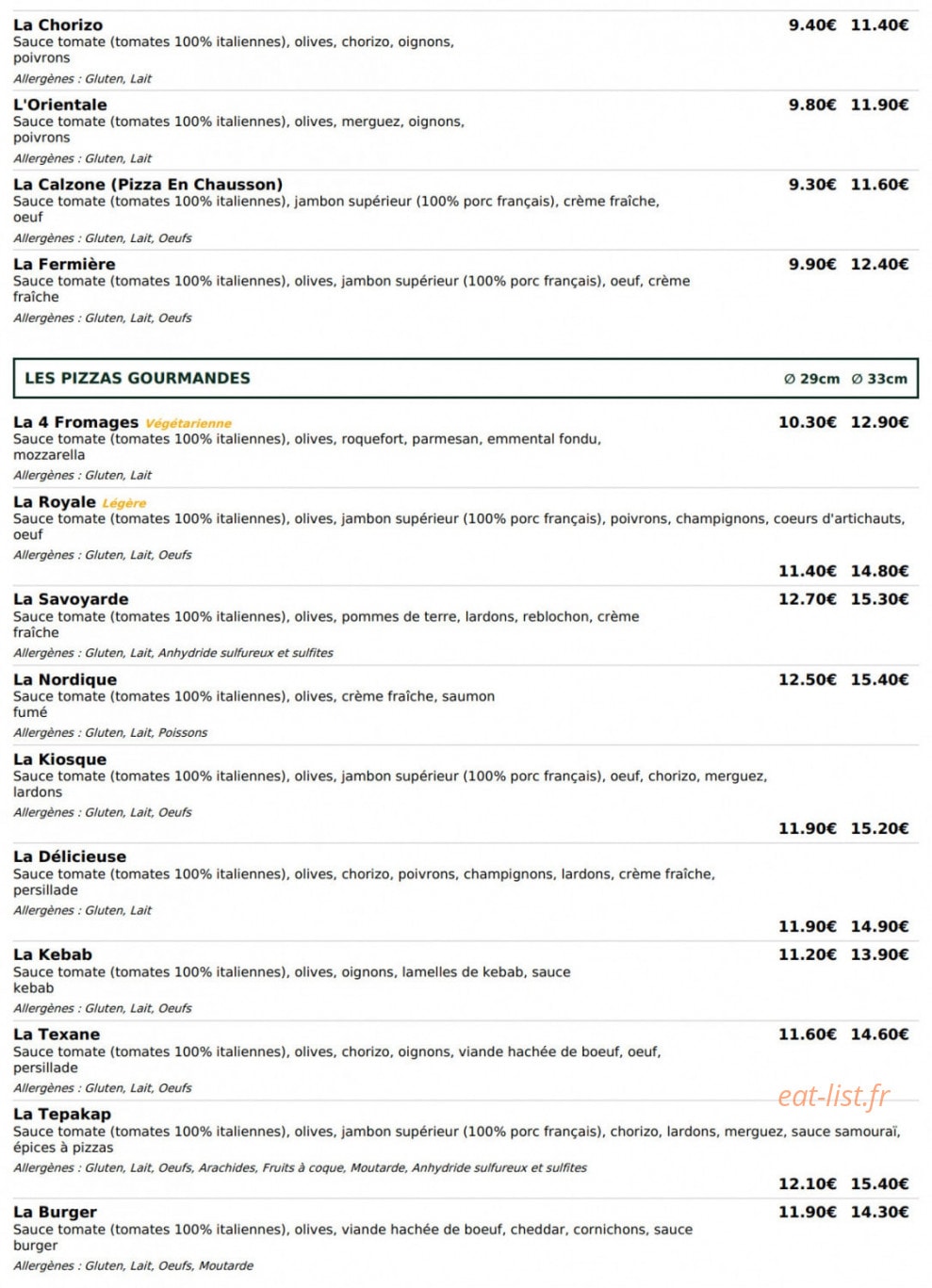Le Kiosque à Pizzas — carte page 2