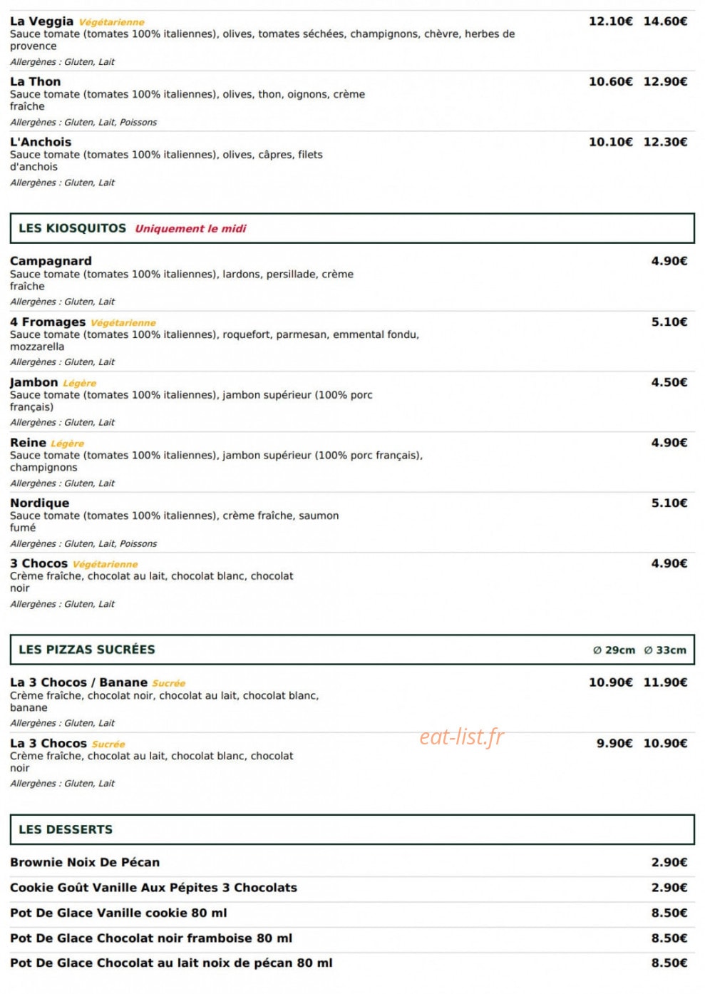 Le Kiosque à Pizzas — carte page 4
