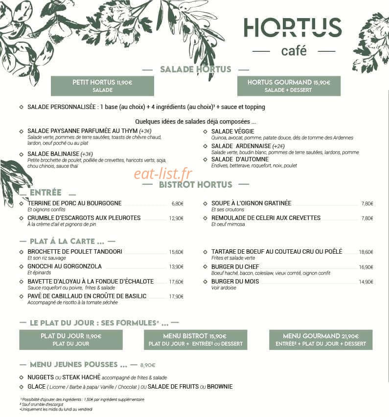 Hortus café — carte page 1