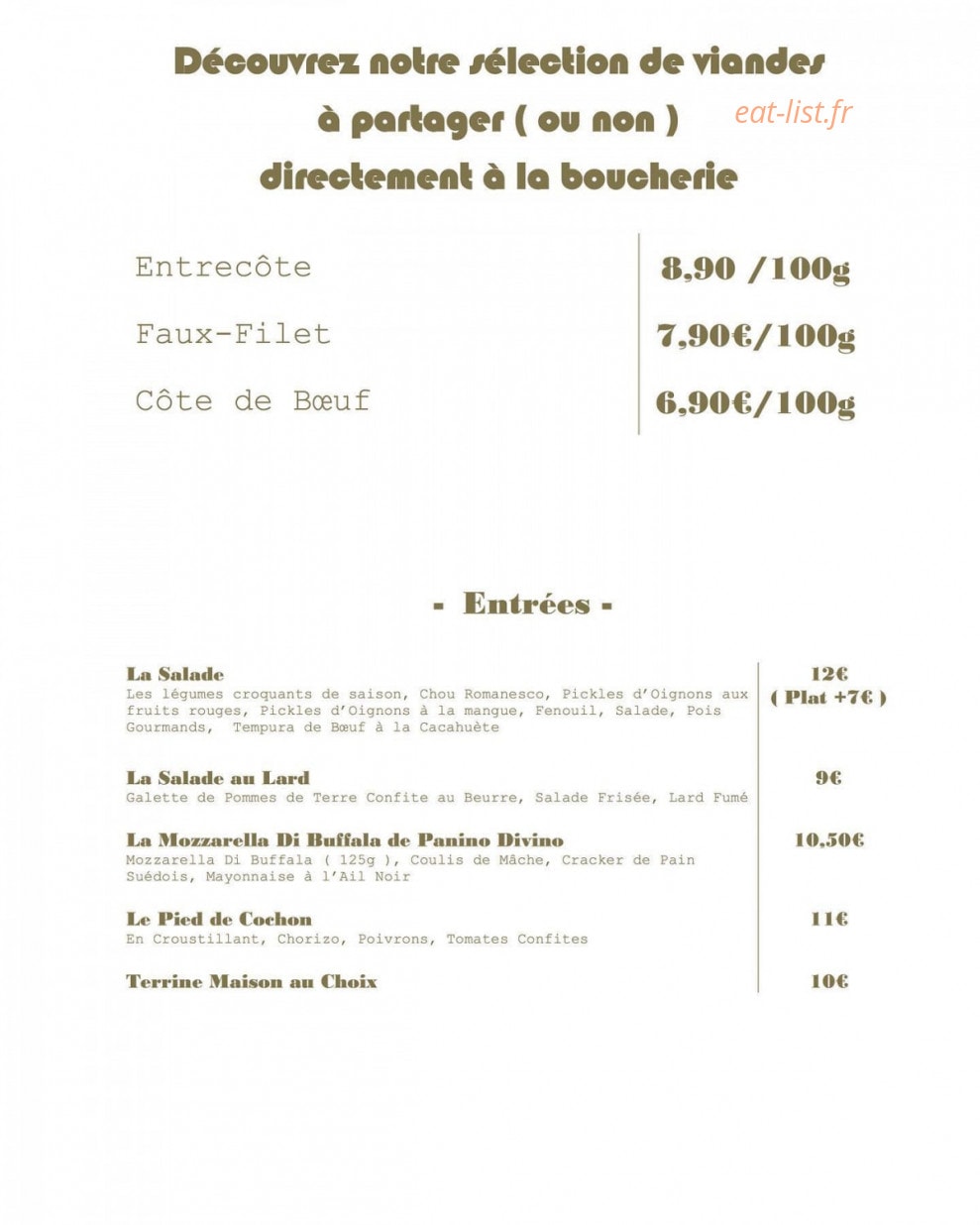 La Table de la boucherie Guiset — carte page 1