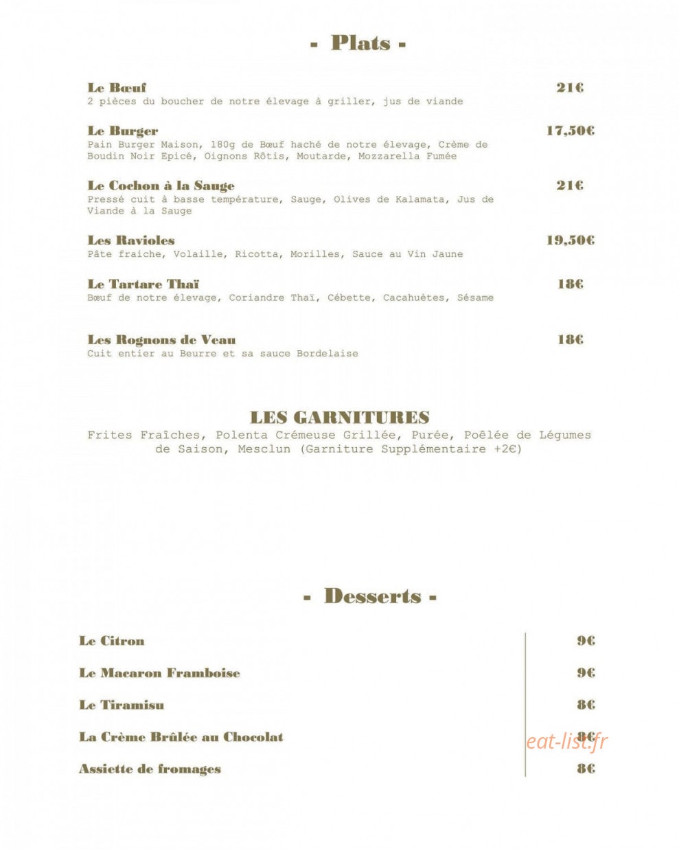 La Table de la boucherie Guiset — carte page 2