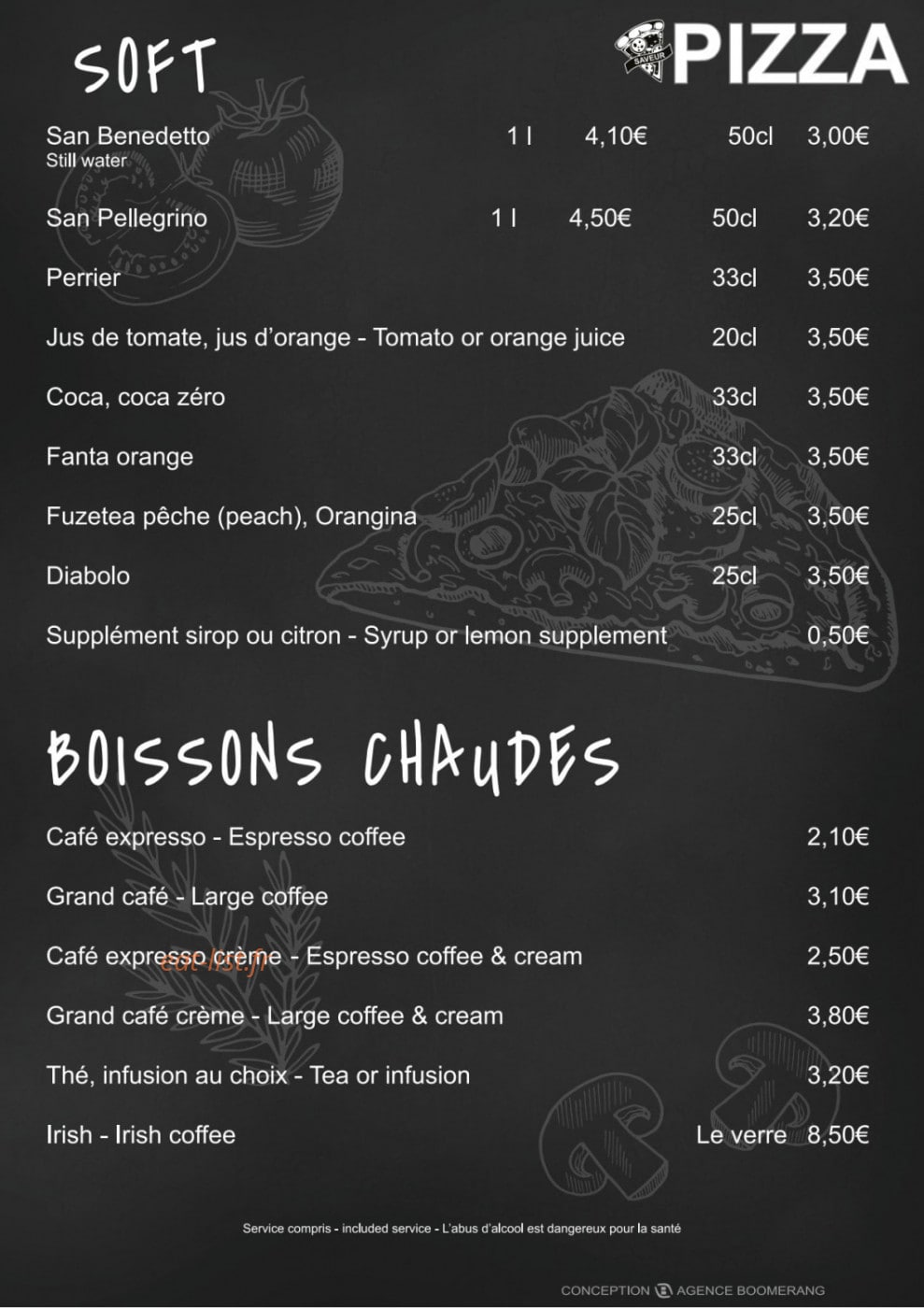 V Saveur pizza — carte page 6