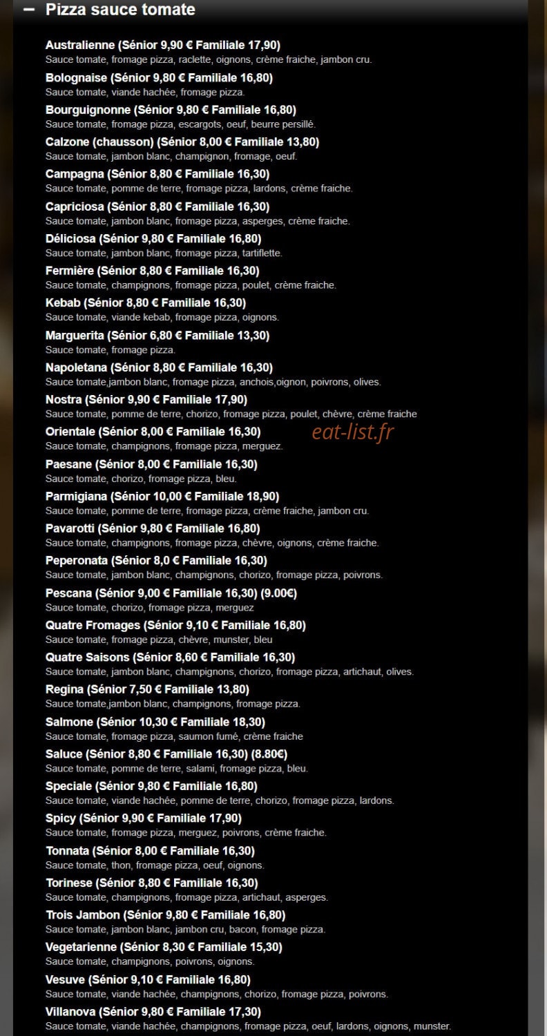 Vroum Pizza — carte page 1