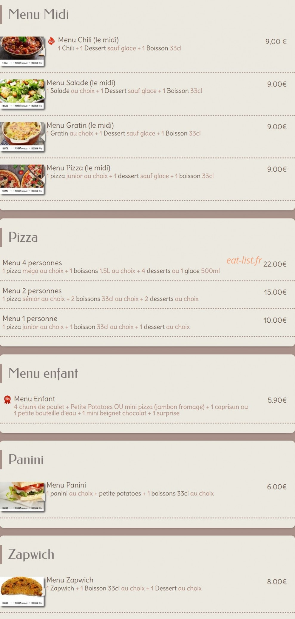 Home Pizza — carte page 8