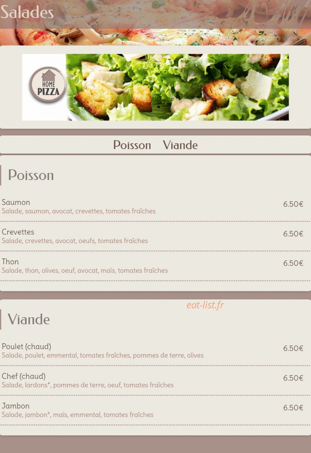 Home Pizza — carte page 6