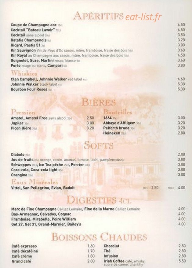 Au Bateau Lavoir — carte page 1