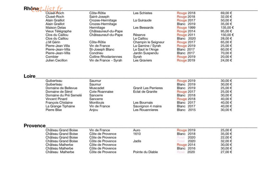 Carte et menu de Bistr'O Larris à La Neuville Aux Larris — Carte des vins page 2