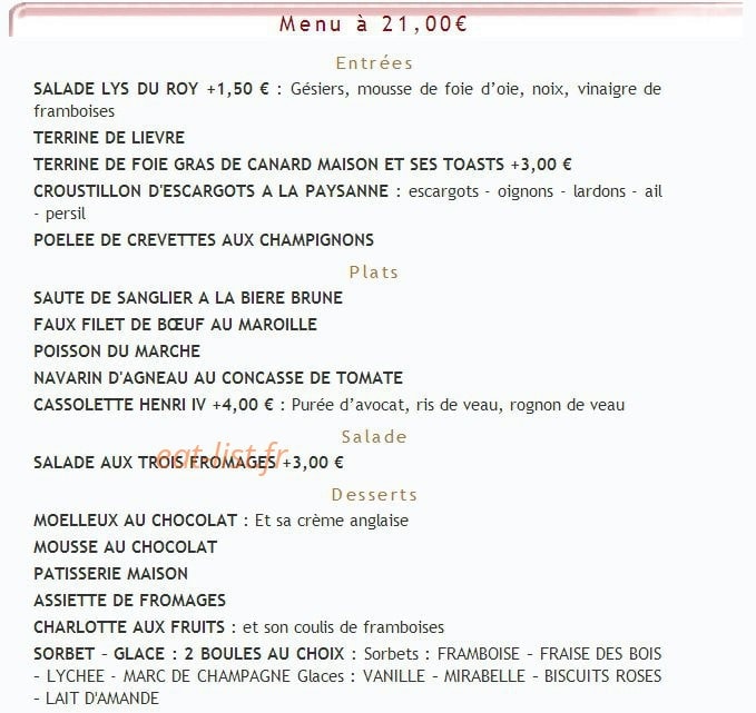 Lys du Roy — carte page 2