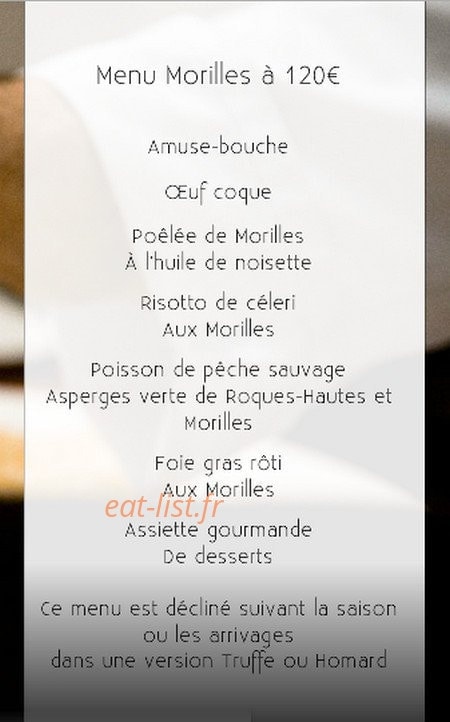 Carte et menu de Auberge du Grand Cerf à Villers Allerand — Le menu morilles