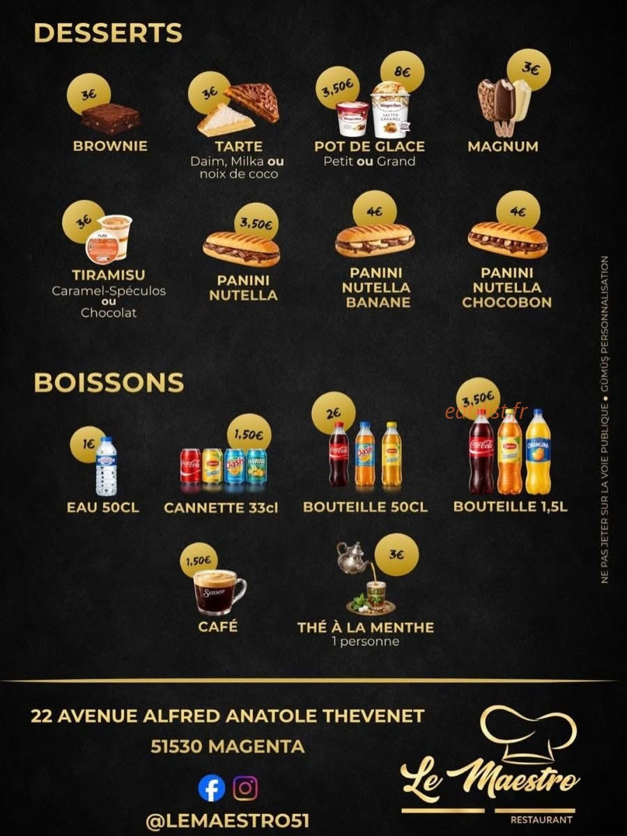 Carte et menu de Le Maestro à Magenta — Menu 6