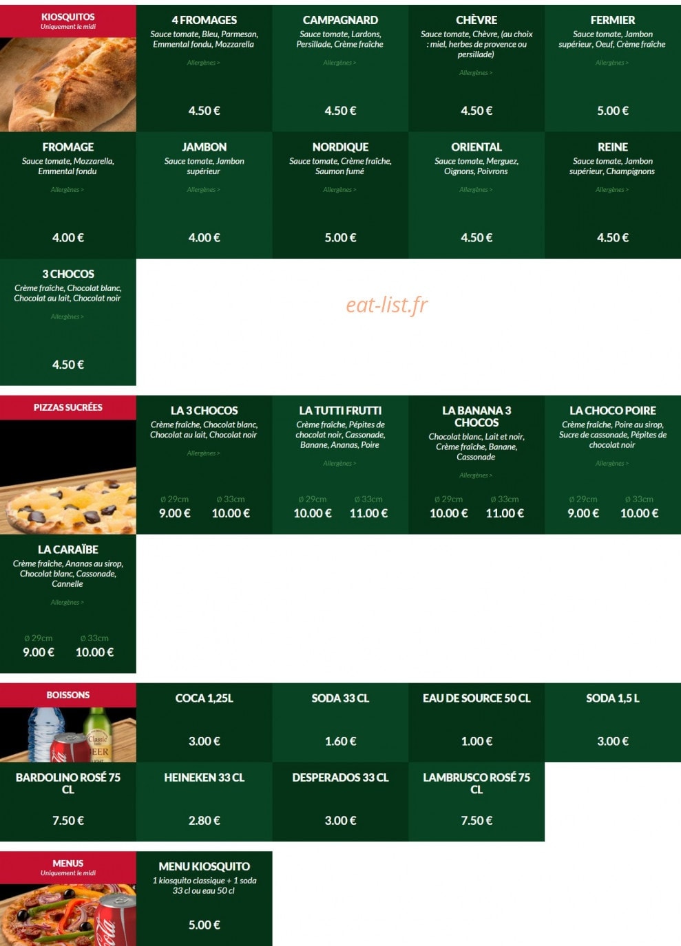 Le Kiosque à Pizzas — carte page 4