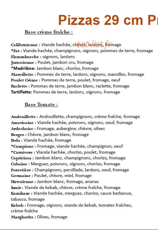 Yollo Pizza — carte page 2
