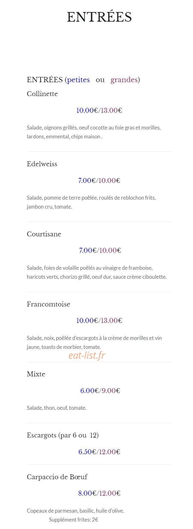 Agora Pizzéria — carte page 1