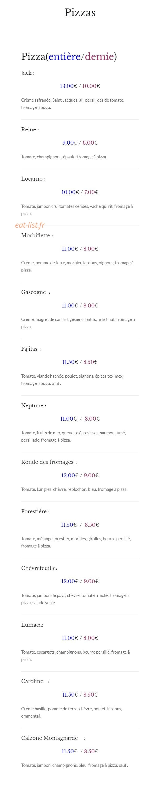 Agora Pizzéria — carte page 2
