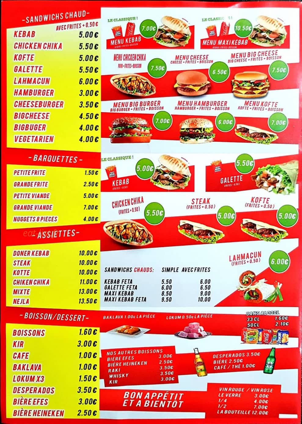 Alex Kebab — carte page 1