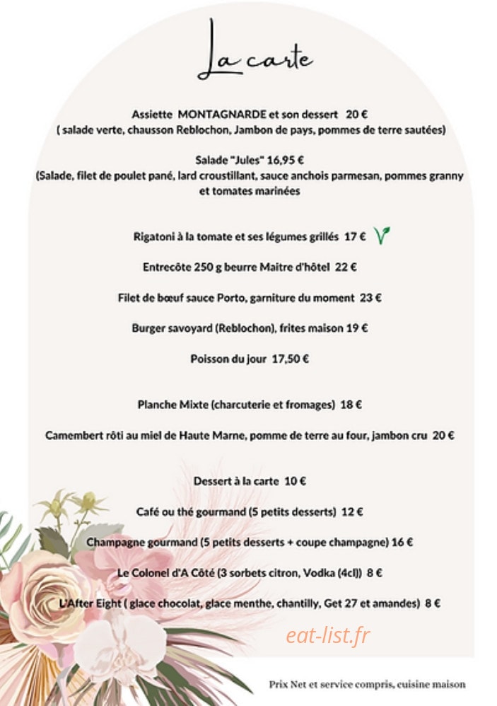 Just'à Côté — carte page 1