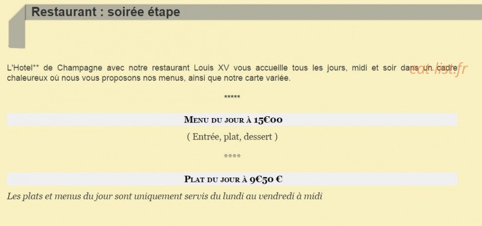 Hôtel Restaurant de Champagne — carte page 1
