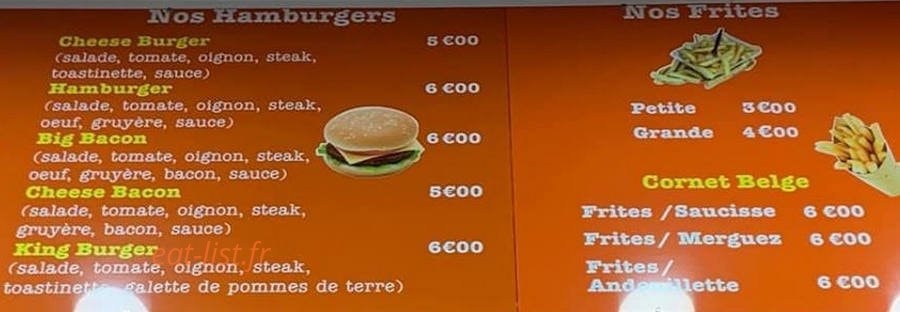 King burger — carte page 1
