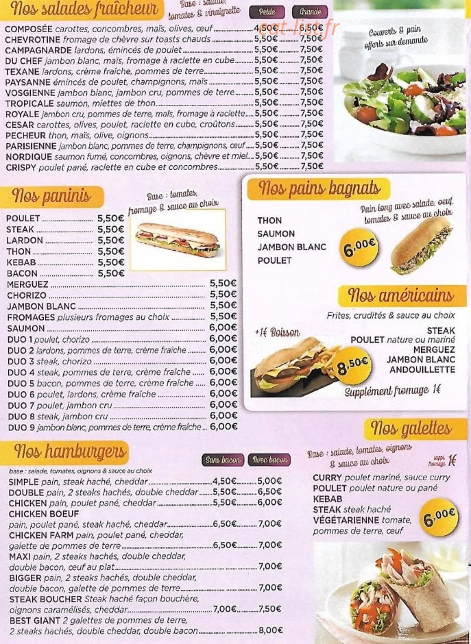 Carte et menu de L'Irrésistible à Saint Dizier — Salades, paninis...