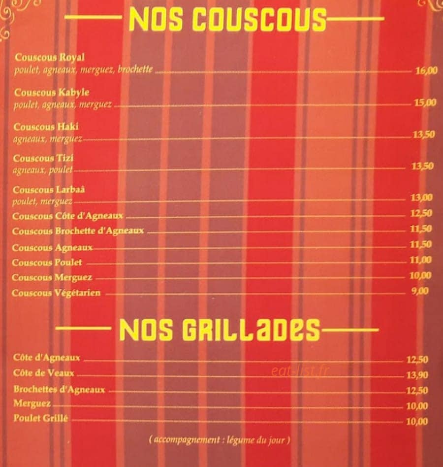 Le Couscous — carte page 1