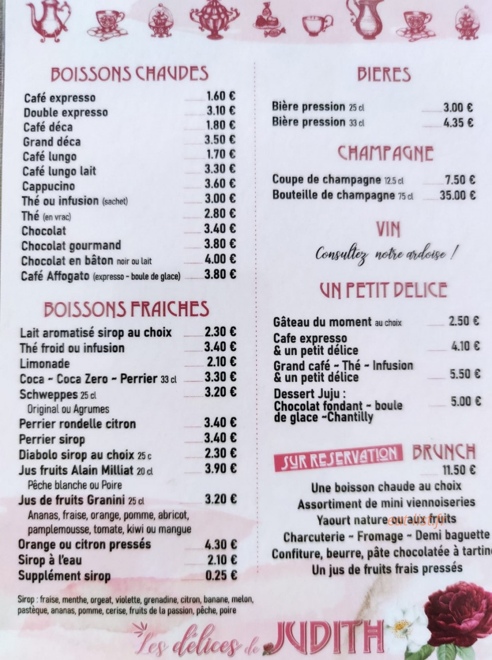 Les Délices de Judith — carte page 1