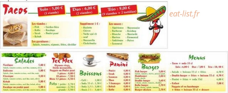 Tacos — carte page 1
