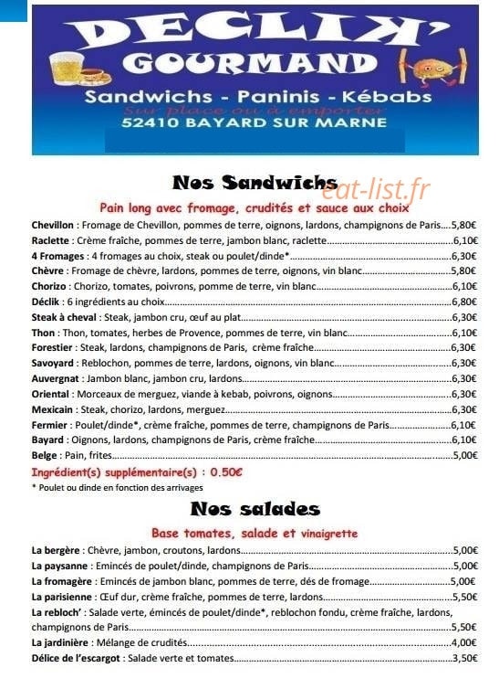 Declik Gourmand — carte page 2