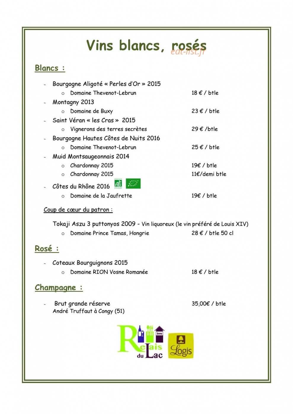 Relais du Lac — carte page 8