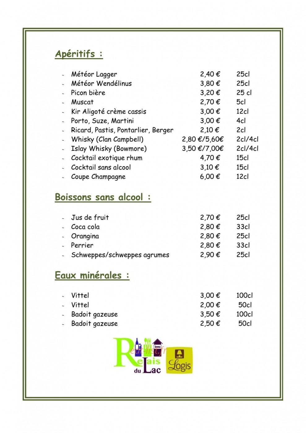 Relais du Lac — carte page 9