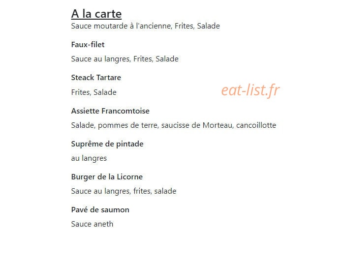 La Licorne — carte page 2