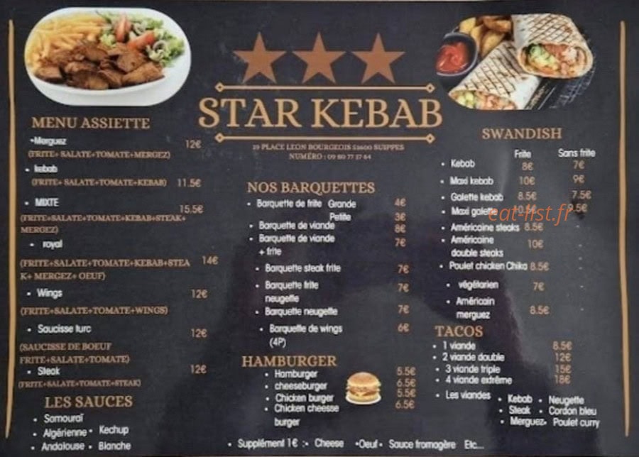 Star Kebab — carte page 1