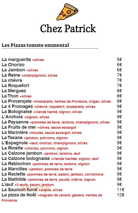 Chez Patrick — carte page 1