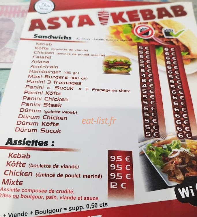 Asya Kebab — carte page 1