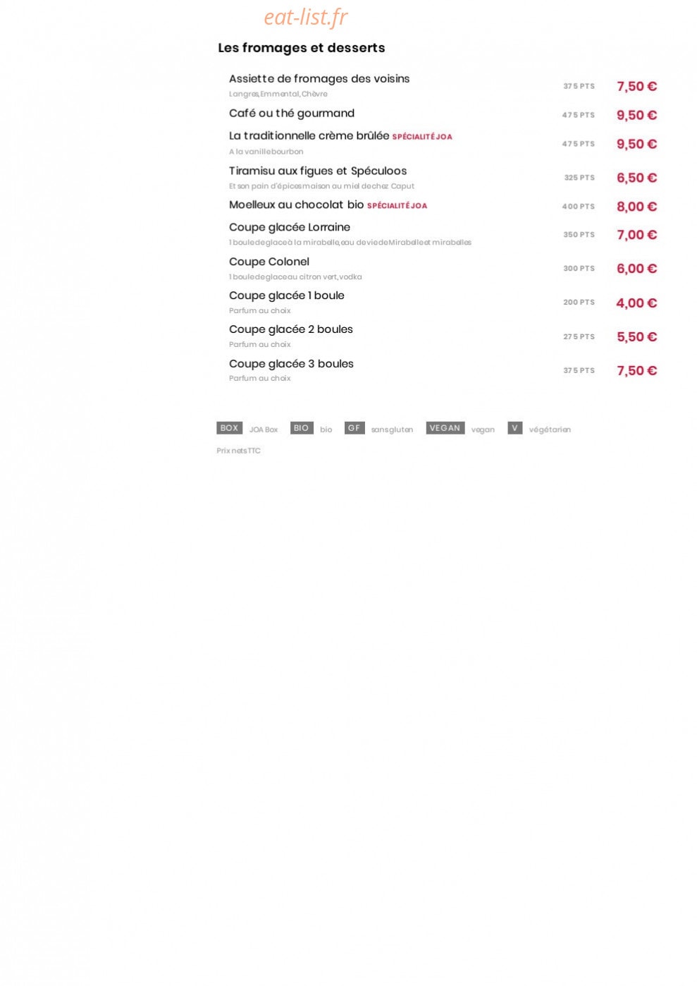 Comptoir Joa — carte page 2