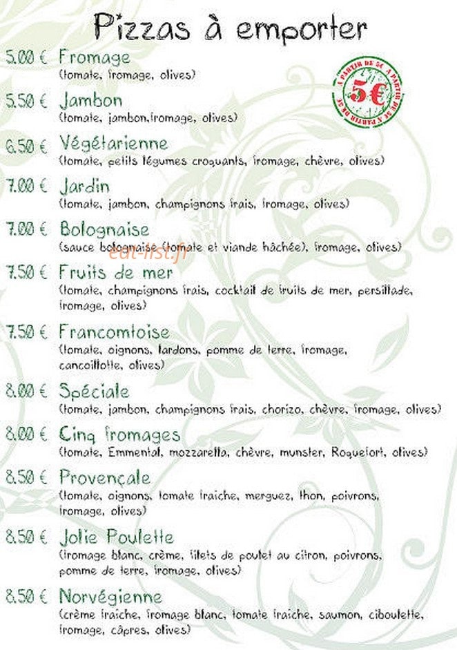 Restaurant Le Jardin — carte page 1