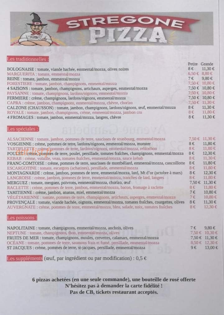Stregone pizza — carte page 1