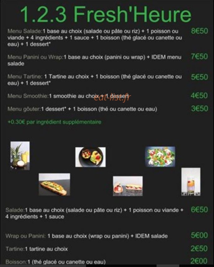 123 fresh'heure — carte page 1