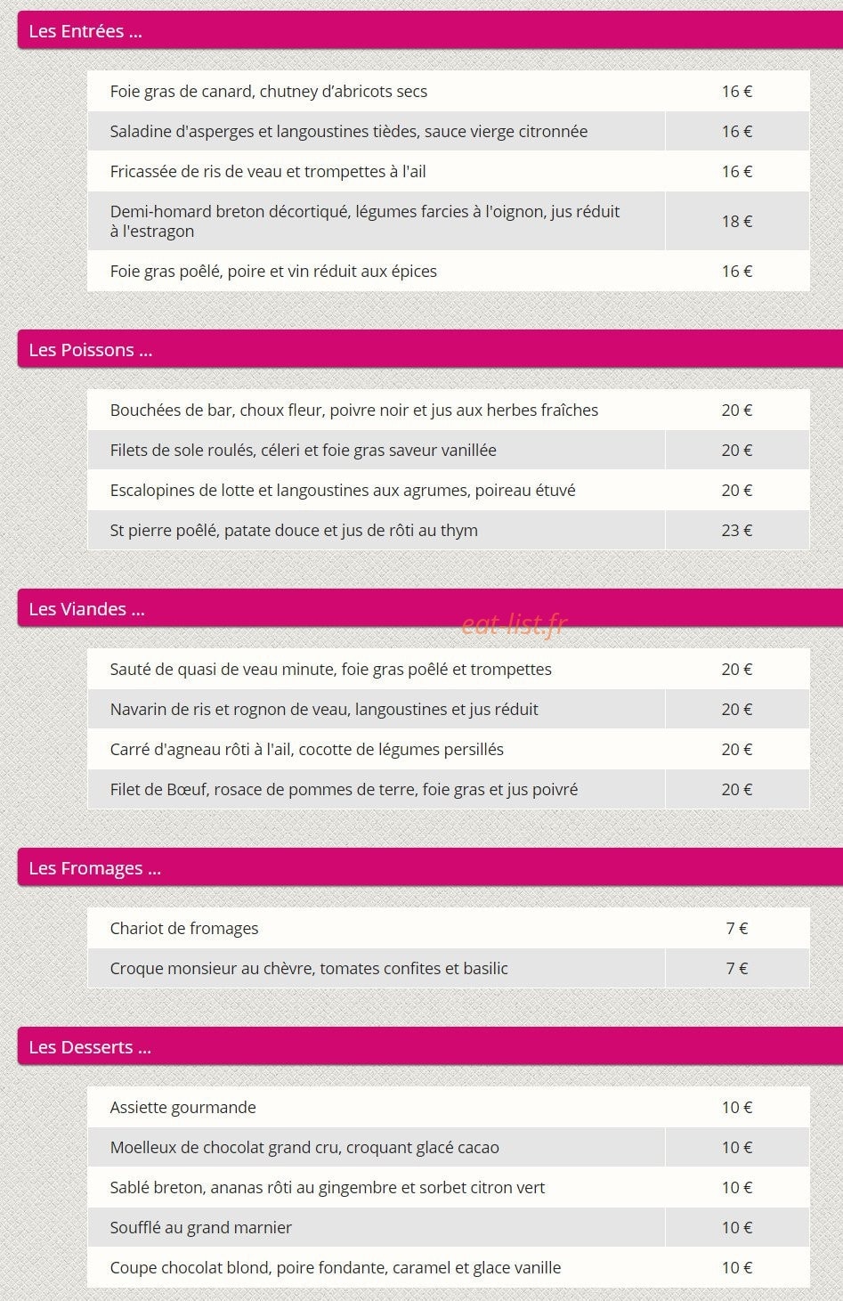 A la Bonne Auberge — carte page 7
