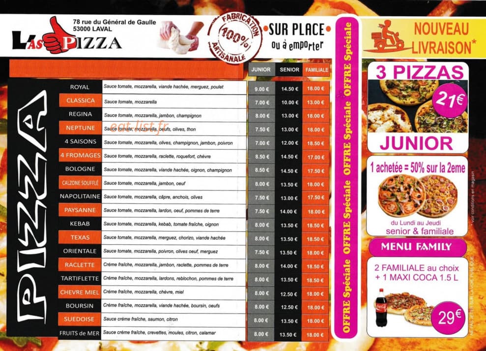 L'As Food — carte page 1