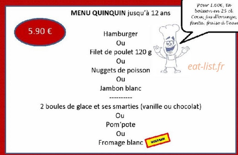 Carte et menu de La Brasserie des Flandres à Laval — Menu enfant
