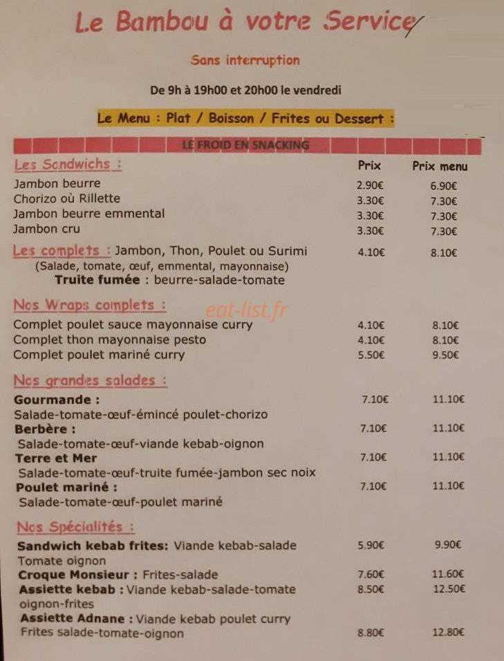Le Bambou — carte page 1