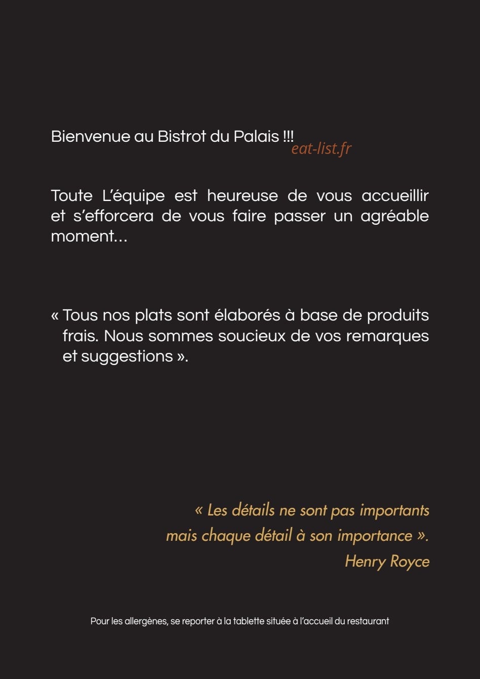 Le Bistrot du Palais — carte page 1