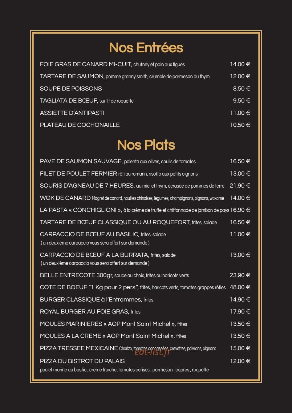 Le Bistrot du Palais — carte page 2